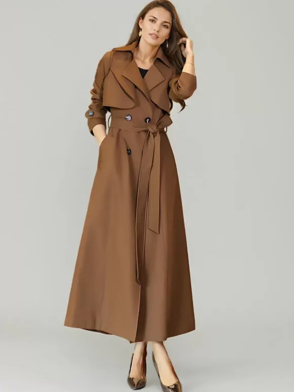 Women's Trench Coat Modern Polyester Turndown Collar Buttons Full Length Coat