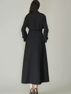 Women's Trench Coat Modern Polyester Turndown Collar Buttons Full Length Coat