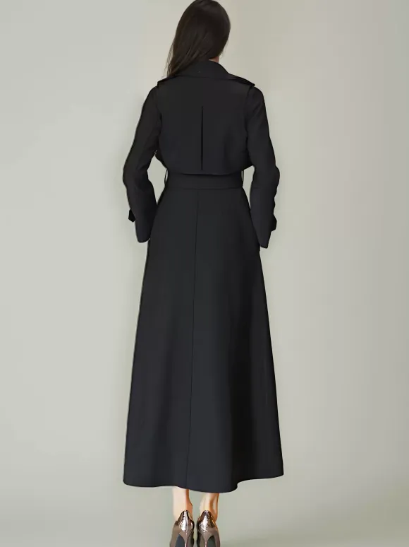 Women's Trench Coat Modern Polyester Turndown Collar Buttons Full Length Coat