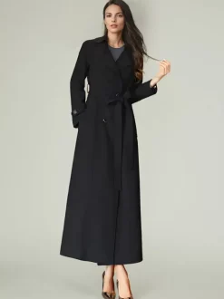 Women's Trench Coat Modern Polyester Turndown Collar Buttons Full Length Coat