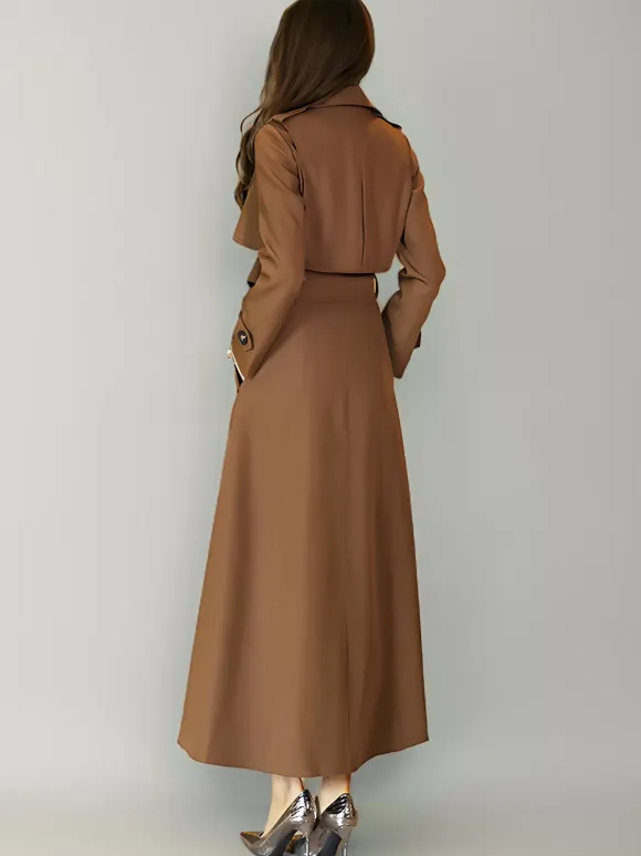 Women's Trench Coat Modern Polyester Turndown Collar Buttons Full Length Coat
