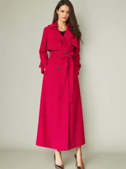 Women's Trench Coat Modern Polyester Turndown Collar Buttons Full Length Coat