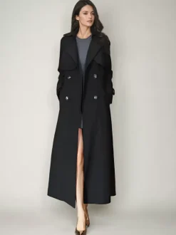 Women's Trench Coat Modern Polyester Turndown Collar Buttons Full Length Coat