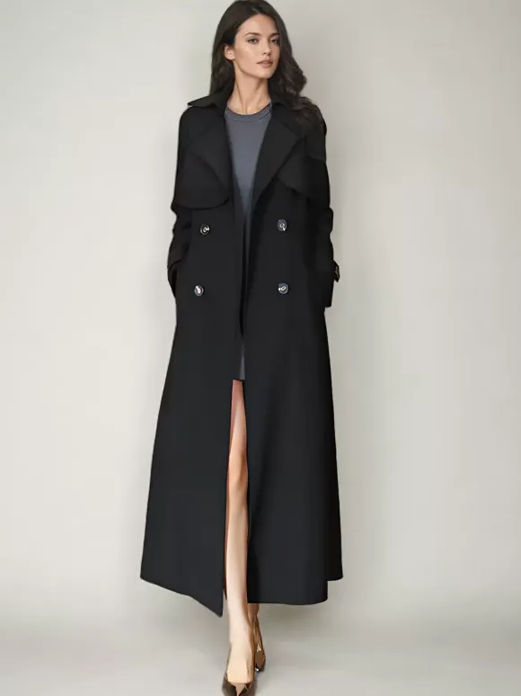 Women's Trench Coat Modern Polyester Turndown Collar Buttons Full Length Coat