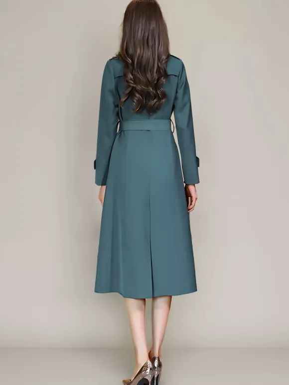 Women's Trench Coat Practical Buttons Turndown Collar Long Sleeves Polyester Lace-up