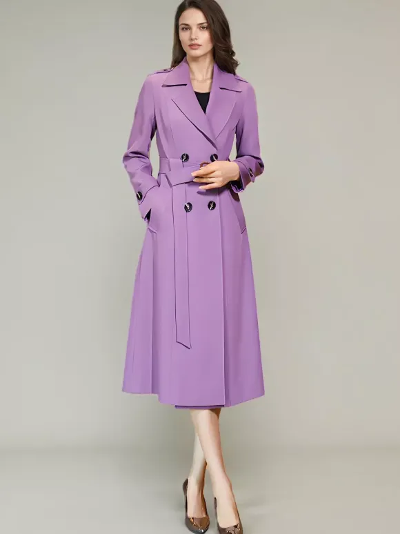 Women's Trench Coat Practical Buttons Turndown Collar Long Sleeves Polyester Lace-up