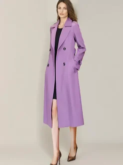 Women's Trench Coat Practical Buttons Turndown Collar Long Sleeves Polyester Lace-up