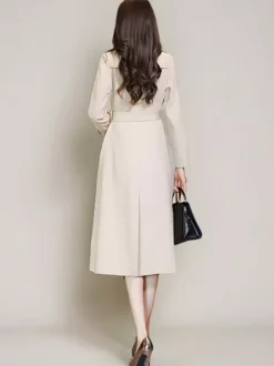 Women's Trench Coat Practical Buttons Turndown Collar Long Sleeves Polyester Lace-up