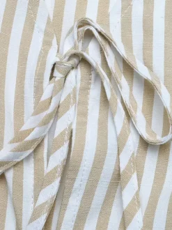 Women Striped Sleeveless V Neck Tie Front Vest Wide Leg Pants 2 Piece Linen Set