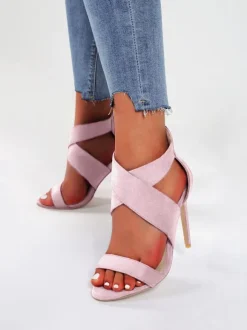 Women's Two Tone Cross Over Stiletto Heel Sandals