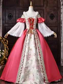 Womens Victorian Dress Off The Shoulder Long Sleeves Lace Trim Ball Gown Vintage Dress