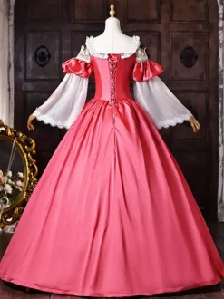 Womens Victorian Dress Off The Shoulder Long Sleeves Lace Trim Ball Gown Vintage Dress