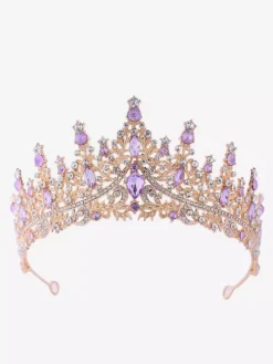 Womens Vintage Crown Tiaras Alloy Rhinestones Synthetic Gemstones Retro Headwear