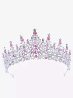 Womens Vintage Crown Tiaras Alloy Rhinestones Synthetic Gemstones Retro Headwear
