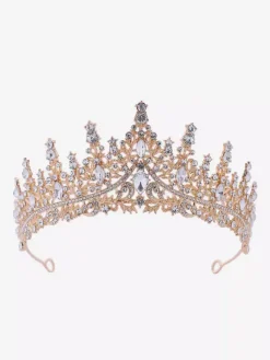 Womens Vintage Crown Tiaras Alloy Rhinestones Synthetic Gemstones Retro Headwear