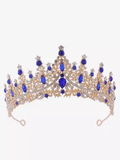 Womens Vintage Crown Tiaras Alloy Rhinestones Synthetic Gemstones Retro Headwear
