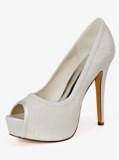 Women's Wedding Pumps Embroidered Peep Toe Platform Bridal Shoes