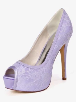 Women's Wedding Pumps Embroidered Peep Toe Platform Bridal Shoes