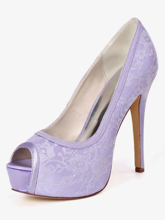 Women's Wedding Pumps Embroidered Peep Toe Platform Bridal Shoes
