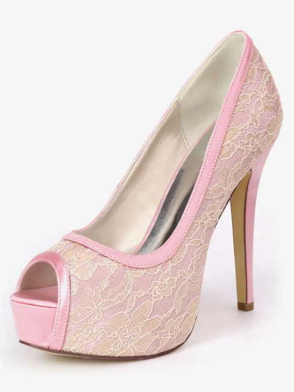 Women's Wedding Pumps Embroidered Peep Toe Platform Bridal Shoes