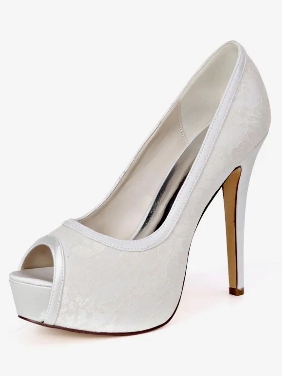 Women's Wedding Pumps Embroidered Peep Toe Platform Bridal Shoes