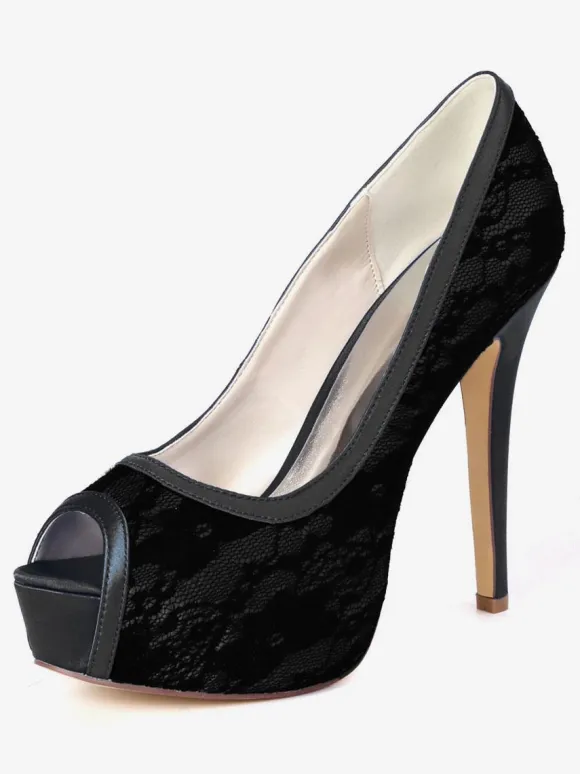 Women's Wedding Pumps Embroidered Peep Toe Platform Bridal Shoes