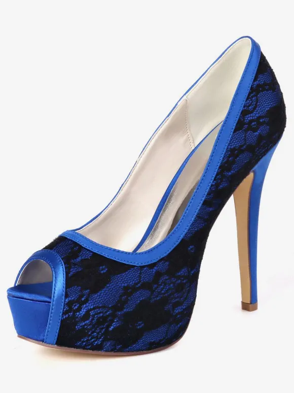Women's Wedding Pumps Embroidered Peep Toe Platform Bridal Shoes