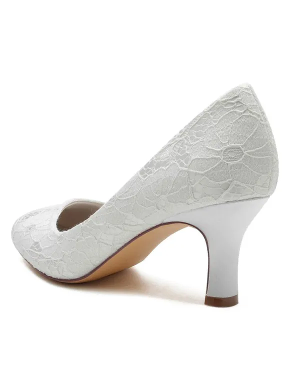 Women's Wedding Shoes Lace Round Toe Chunky Heel Pumps