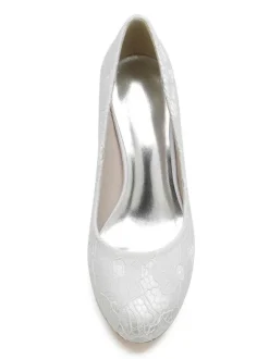 Women's Wedding Shoes Lace Round Toe Chunky Heel Pumps