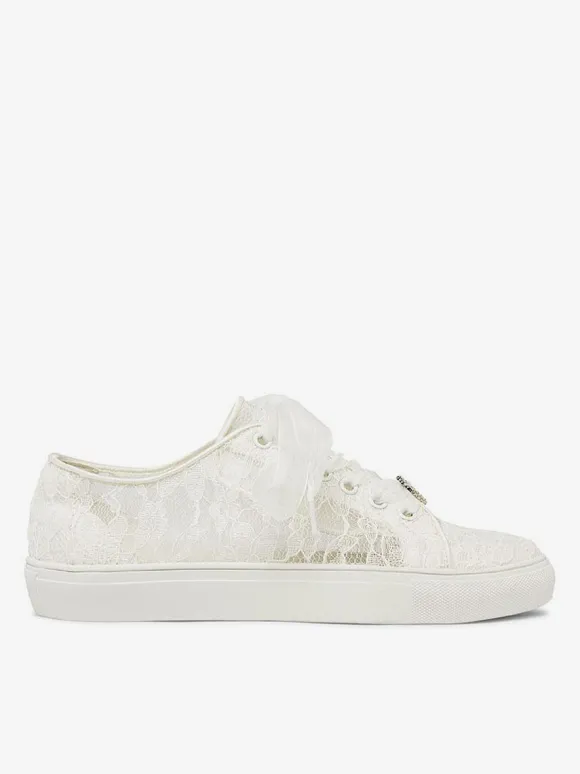 Women's Wedding Shoes Metal Details Canvas Round Toe Flat Bridal Sneaker Shoes
