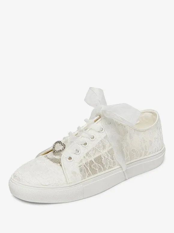 Women's Wedding Shoes Metal Details Canvas Round Toe Flat Bridal Sneaker Shoes