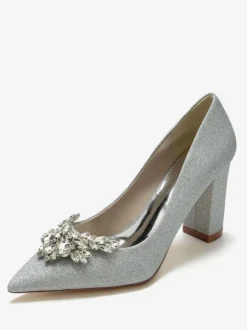Women's Wedding Shoes Rhinestones Pointed Toe Chunky Heel Bridal Shoes