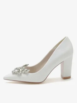 Women's Wedding Shoes Rhinestones Pointed Toe Chunky Heel Bridal Shoes