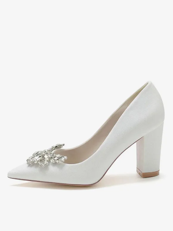 Women's Wedding Shoes Rhinestones Pointed Toe Chunky Heel Bridal Shoes