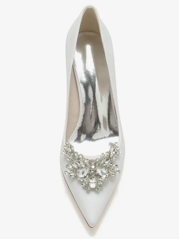 Women's Wedding Shoes Rhinestones Pointed Toe Chunky Heel Bridal Shoes