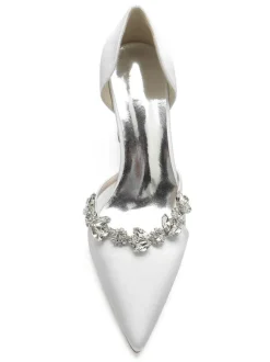 Women's Wedding Shoes Rhinestones Dorsay Chunky Heel Pumps in Satin
