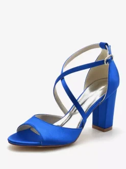 Women's Wedding Shoes Satin Peep Toe Block Heel Bridal Shoes