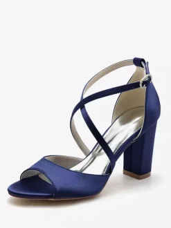 Women's Wedding Shoes Satin Peep Toe Block Heel Bridal Shoes