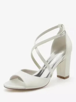 Women's Wedding Shoes Satin Peep Toe Block Heel Bridal Shoes