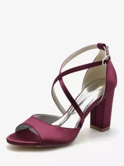 Women's Wedding Shoes Satin Peep Toe Block Heel Bridal Shoes