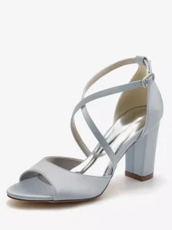 Women's Wedding Shoes Satin Peep Toe Block Heel Bridal Shoes