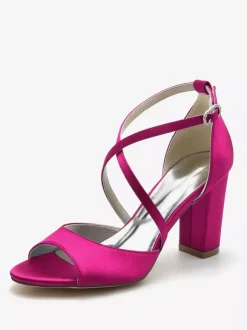 Women's Wedding Shoes Satin Peep Toe Block Heel Bridal Shoes