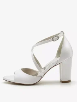 Women's Wedding Shoes Satin Peep Toe Block Heel Bridal Shoes