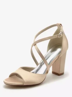 Women's Wedding Shoes Satin Peep Toe Block Heel Bridal Shoes
