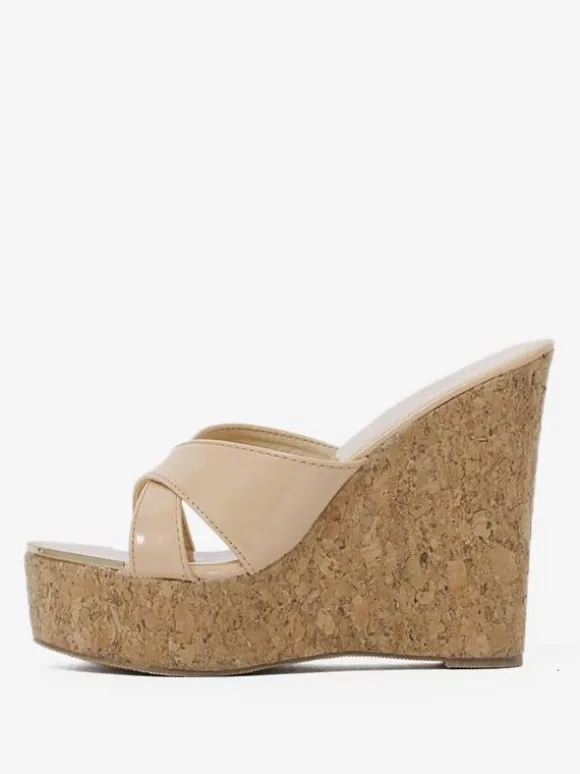 Women's Wedge Sandals Cocktail Metal Details Patent Leather Peep Toe Sandals