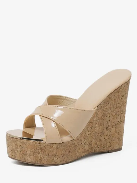 Women's Wedge Sandals Cocktail Metal Details Patent Leather Peep Toe Sandals