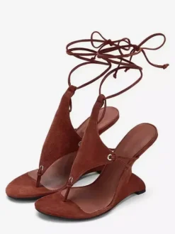 Women's Wedge Sandals Open Toe Lace Up Wedge Shoes