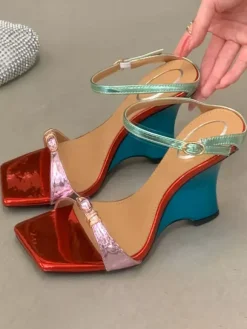 Women's Wedge Sandals Open Toe Buckle Detail Backless Sandal Shoes