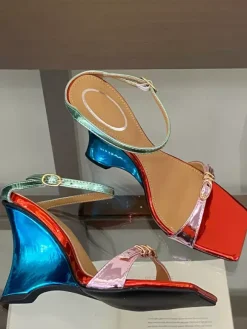 Women's Wedge Sandals Open Toe Buckle Detail Backless Sandal Shoes
