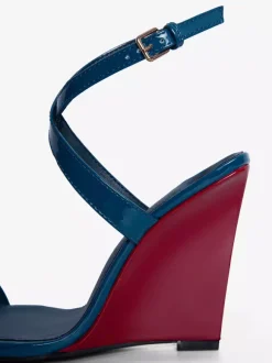 Women's Wedge Sandals Open Toe Color Block Criss Cross Sandal Shoes